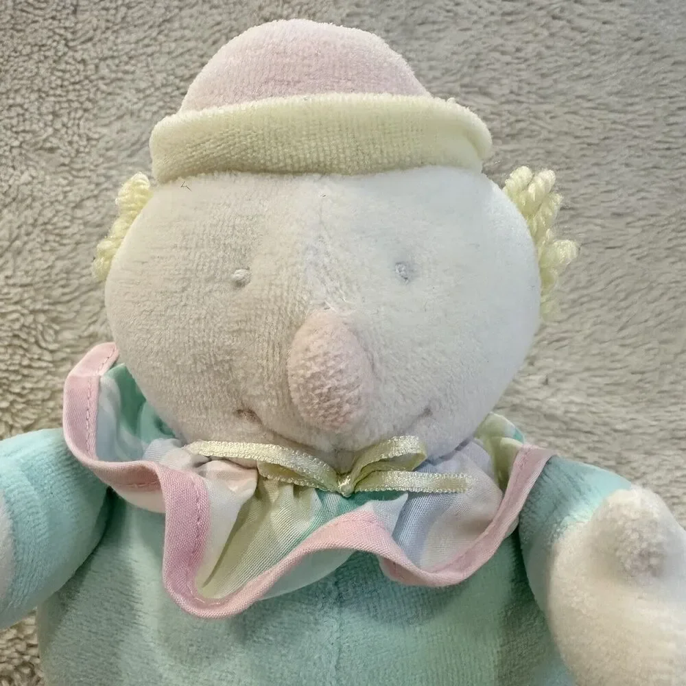 Eden Pastel Clown Plush Chim Rattle Lovey Yellow Bow Hat Baby Toy Stuffed